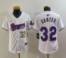 Youth Nike Texas Rangers #32 Evan Carter white majestic baseball jerseys Champion patch-BD 02