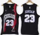 Jordan logo Chicago Bulls #23 Michael Jordan black nba basketball jerseys-XD