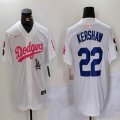 Los Angeles Dodgers #22 Clayton Kershaw white pink majestic baseball jerseys Joint Name 02