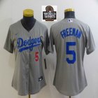 Los Angeles Dodgers #5 Freddie Freeman gray women majestic baseball jersey