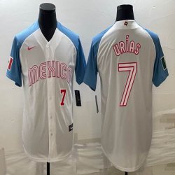 2023 World Cup Mexico #7 Julio Urias white skyblue majestic baseball jerseys 06