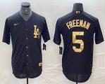 Nike Los Angeles Dodgers #5 Freddie Freeman black gold majestic baseball Jersey -BD