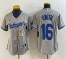 Women Los Angeles Dodgers #16 Will Smith gray majestic baseball Jersey 02