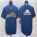 Nike Seattle Mariners blank blue majestic mlb jersey city version big logo-BD