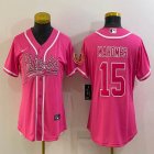 Women Nike Kansas City Chiefs #15 Patrick Mahomes pink baseball jerseys Joint name-BD