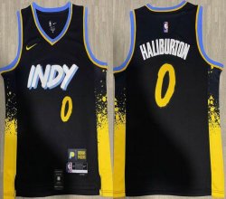 Nike Indiana Pacers #0 Tyrese Haliburton black yellow NBA Jerseys city version-HL