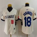 Women Nike Los Angeles Dodgers #18 Yoshinobu Yamamoto beige fashion MLB baseball Jersey-BD 02