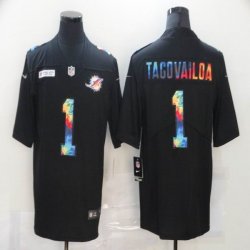 Nike Miami Dolphins #1 Tua Tagovailoa black Color Rush Limited Jersey Rainbow version-BD