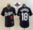 Youth 2024 World Series Champions patch Nike Los Angeles Dodgers #18 Yoshinobu Yamamoto black majestic baseball jerseys