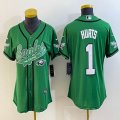 Women Philadelphia Eagles 1# Jalen Hurts green baseball jerseys Joint name-BD 01