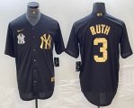 Nike New York Yankees #3 Babe Ruth black gold majestic baseball Jersey 01