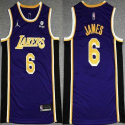 Nike Los Angeles Lakers #6 LeBron James purple NBA basketball jerseys 75th-XD