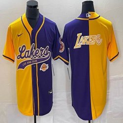 Nike NBA Los Angeles Lakers purple and yellow splits baseball jerseys Joint name-BD 04