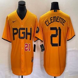 Nike Pittsburgh Pirates #21 Roberto Clemente gold majestic baseball jerseys city version-BD 01