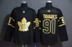 Adidas Toronto Maple Leafs #91 John Tavares black gold hockey jersey-WL