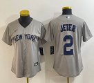 Youth Nike New York Yankees #2 Derek Jeter gray majestic baseball jerseys 01