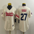 Women Nike Los Angeles Angels #27 Mike Trout beige majestic baseball jerseys city version-BD