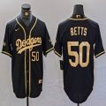 Dodgers #50 Mookie Betts black gold fashion majestic baseball Jersey-BD 04