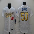 Dodgers #50 Mookie Betts Nike white gold Flexbase Authentic Collection Jersey