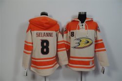 Anaheim Ducks #8 Teemu Selanne beige orange NHL hooded sweatshirt