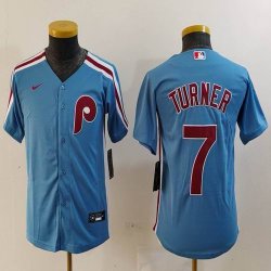 Youth Nike Philadelphia Phillies #7 Trea Turner skyblue throwback mlb jerseys