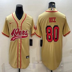 Nike 49ers #80 Jerry Rice yellow baseball jerseys Joint name-BD