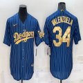 Nike Los Angeles Dodgers #34 Fernando Valenzuela blue gold throwback majestic baseball Jerseys-BD