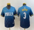 Youth Nike Philadelphia Phillies #3 Bryce Harper blue majestic baseball jersey city version-BD