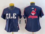 Women Nike Cleveland Indians blank blue majestic baseball jersey-BD 10