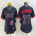 Women Nike Cincinnati Reds #37 Tyler Stephenson black majestic baseball jerseys -BD 04