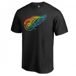 Men\'s Detroit Red Wings Fanatics Branded Black Rainbow Pride Logo T-Shirt