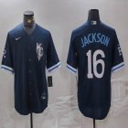 Kansas City Royals #16 Bo Jackson dark blue majestic baseball jerseys city version 01