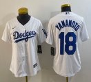 Women Nike Los Angeles Dodgers #18 Yoshinobu Yamamoto white majestic baseball jerseys 01