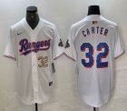 Nike Texas Rangers #32 Evan Carter white majestic baseball jerseys Champion patch-BD 03