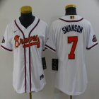 Women Nike Atlanta Braves #7 Dansby Swanson white majestic baseball jersey 2021 MLB World Series