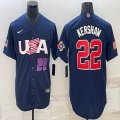 2023 World Cup #22 Clayton Kershaw blue USA majestic baseball jerseys 02