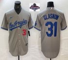 2024 World Series Champions Los Angeles Dodgers #31 Tyler Glasnow gray majestic baseball jerseys 03