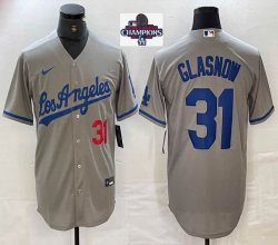 2024 World Series Champions Los Angeles Dodgers #31 Tyler Glasnow gray majestic baseball jerseys 03