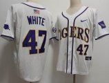 LSU Tigers #47 Tommy White 2024 White Pullover Baseball Game Jersey-XST 01