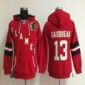 women Calgary Flames #13 Johnny Gaudreau red Ice hockey Hooded Sweatshirt