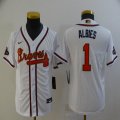 Youth Nike Atlanta Braves #1 Ozzie Albies white majestic baseball jersey 2021 MLB World Series