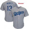 Women Los Angeles Dodgers #13 Max Muncy gray majestic baseball Jersey