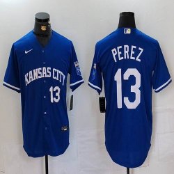 Kansas City Royals #13 Salvador Perez blue nike mlb baseball jersey 02