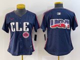 Women Nike Cleveland Indians blank blue majestic baseball jersey-BD 03