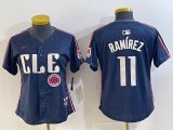 Women Nike Cleveland Indians #11 Jose Ramirez blue majestic baseball jersey-BD 04