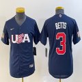 Youth 2023 World Cup #3 Mookie Betts blue USA majestic baseball jerseys 05