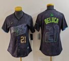 Women Nike Tampa Bay Rays #21 Jonny DeLuca black majestic baseball jersey city version 01