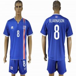 2016 Iceland team BJARNASON #8 blue soccer jerseys home