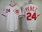 Cincinnati Reds 24# PEREZ throwback White MLB Jerseys