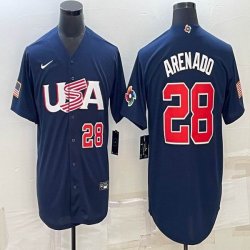 2023 World Cup #28 Arenado blue USA majestic baseball jerseys 02